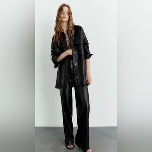 NWT Zara high waist wide leg faux leather pants size medium